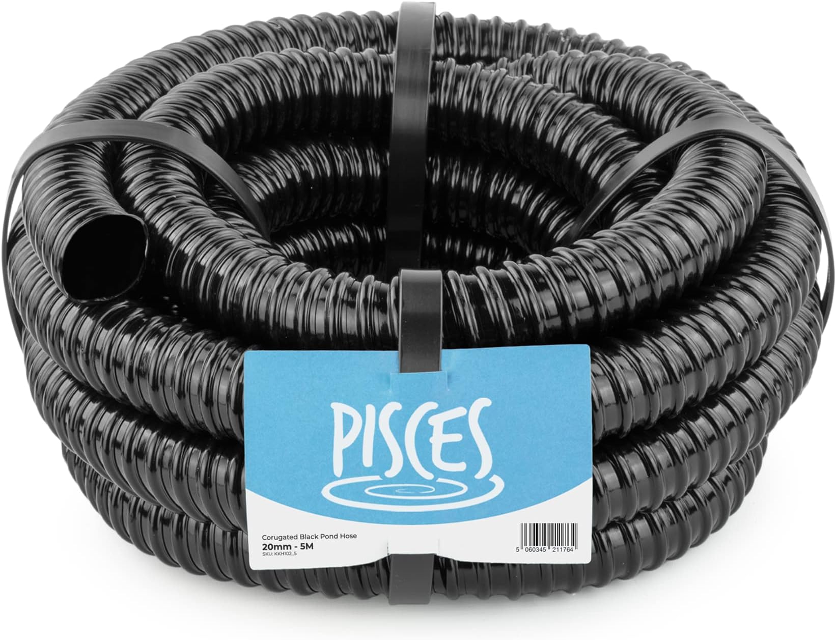 Pisces 20mm (0.75 inch) Black Pond Corrugated Flexible Hose Pipe - 5m Roll