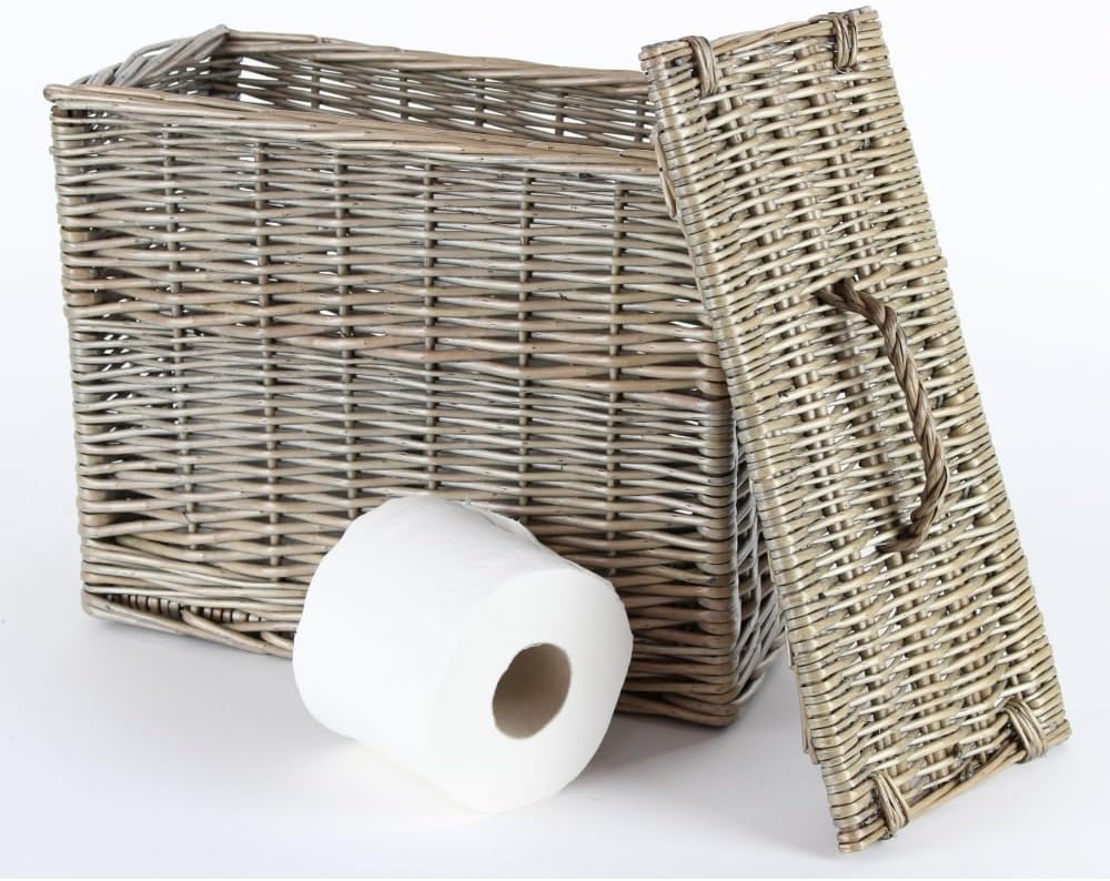 Katie Jane HOMEAntique Wash Wicker Toilet Loo Roll Basket Holder Tidy Storage