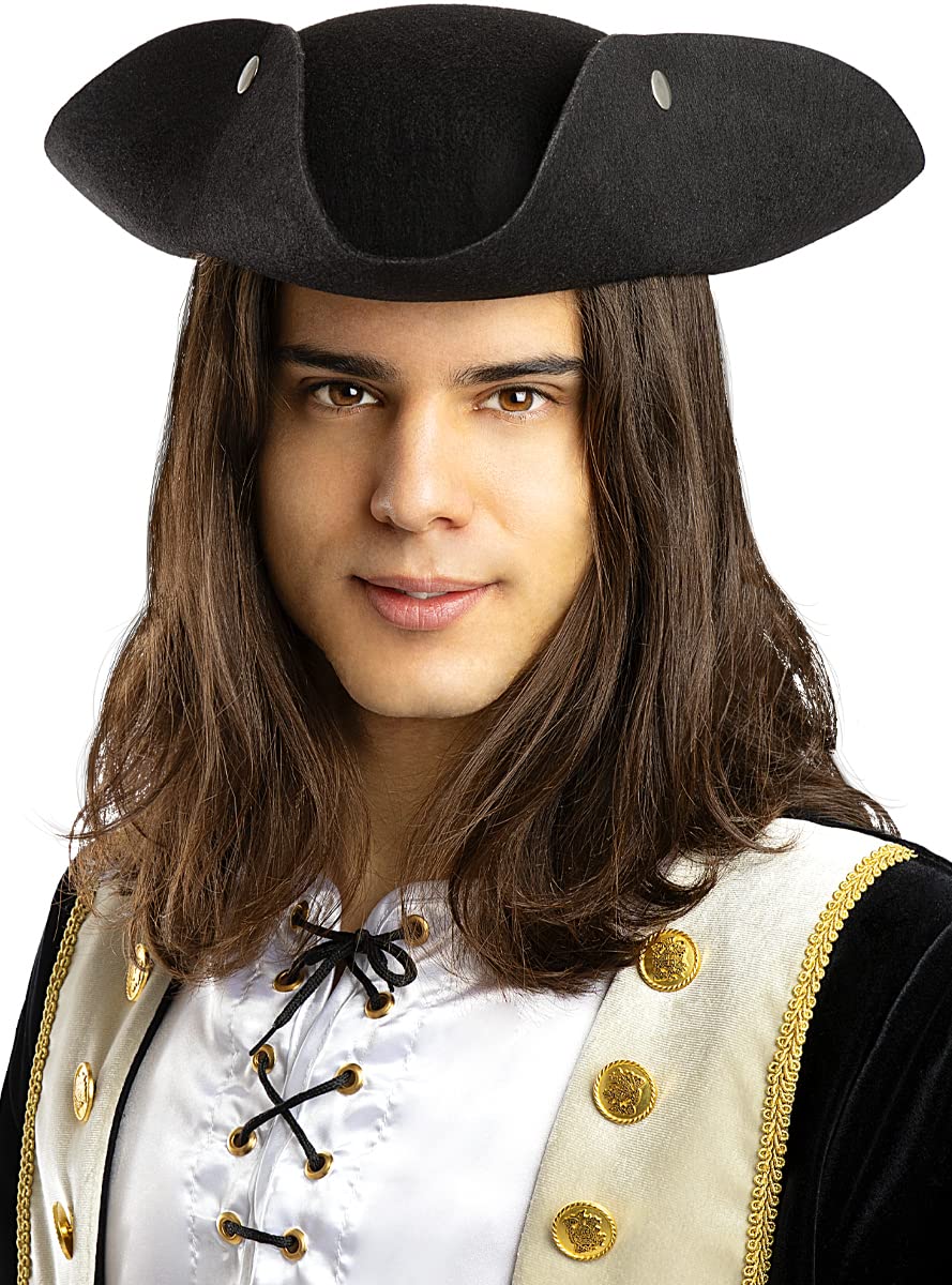 Funidelia Sombrero Colonial Negro Para Hombre Y Mujer – Accesorio De Corsario O Bucanero, Ideal Para Disfraces De Carnaval, Halloween Y Fiestas Temáticas