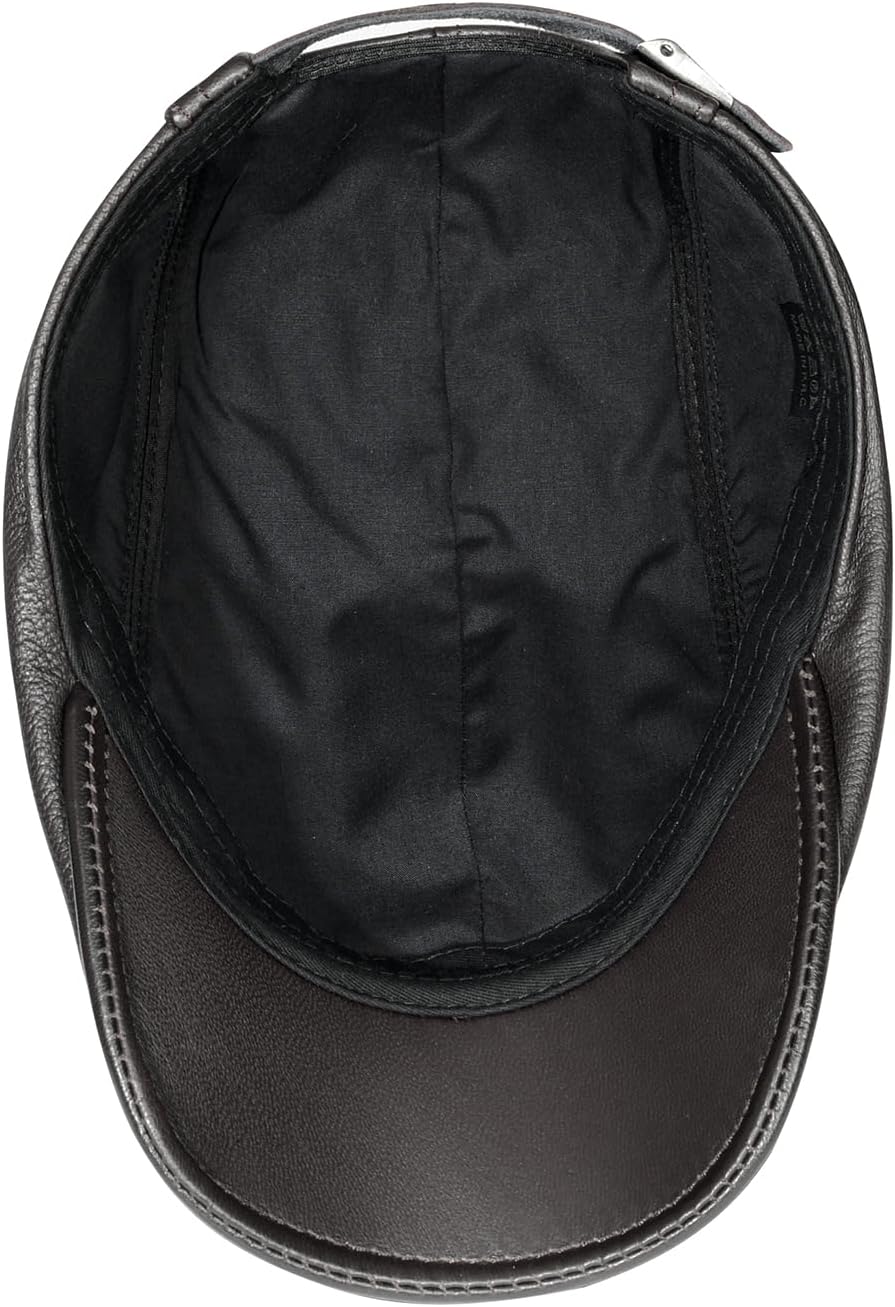 BOTVELA Men's Genuine Newsboy Leather Hat Adjustable Golf Flat Ivy Cap Gatsby Driving Beret Hat - Image 4