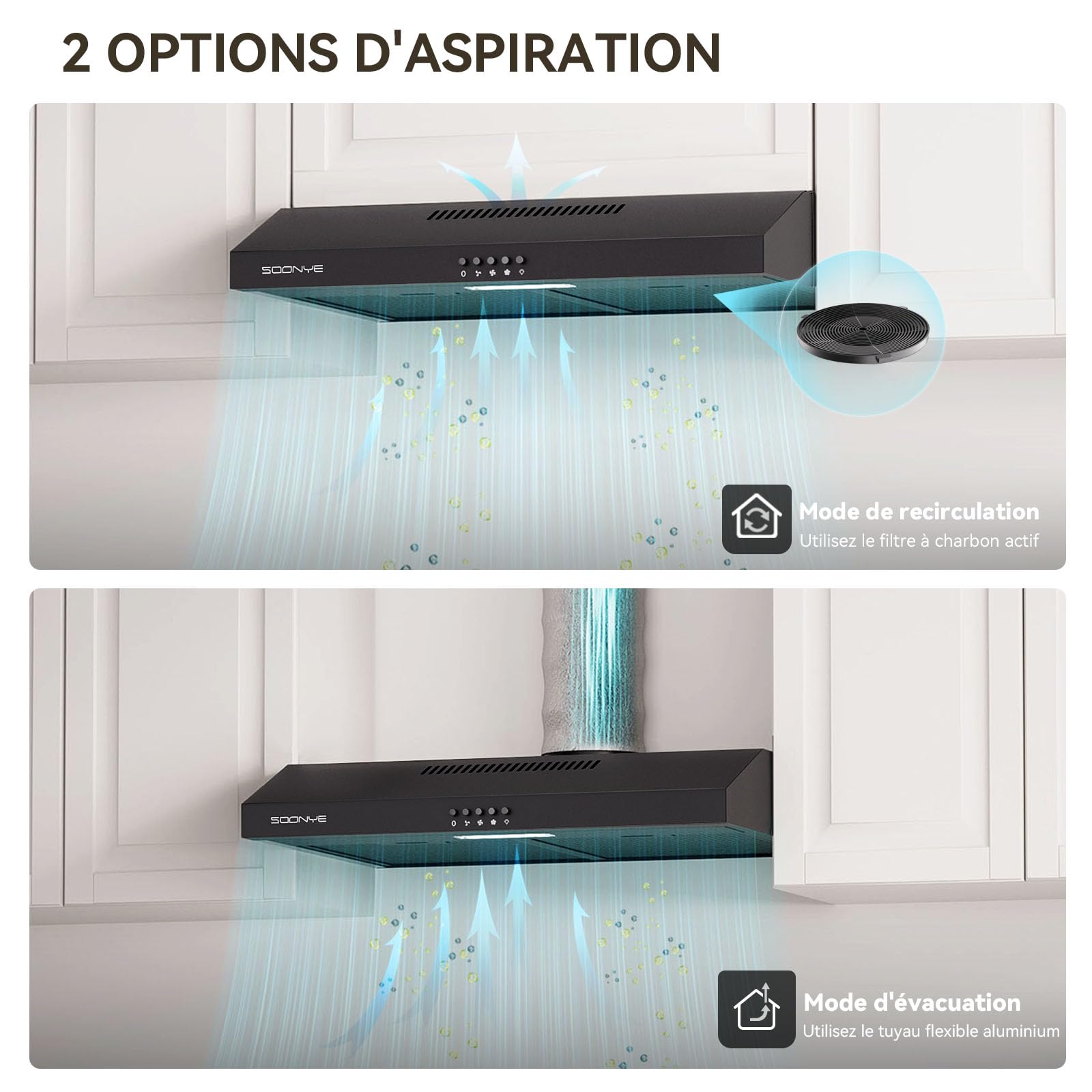 Hotte Aspirante 60cm Classe A+++ 220 m³/h Cuisine Noir