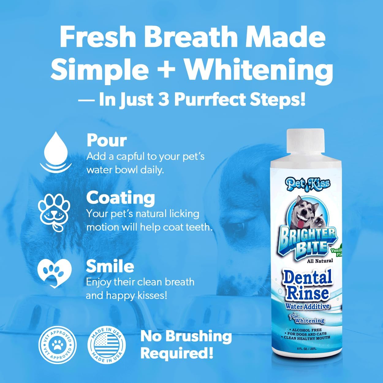Pet Kiss Brighter Bite Dental Rinse for Pets, 1-Gallon