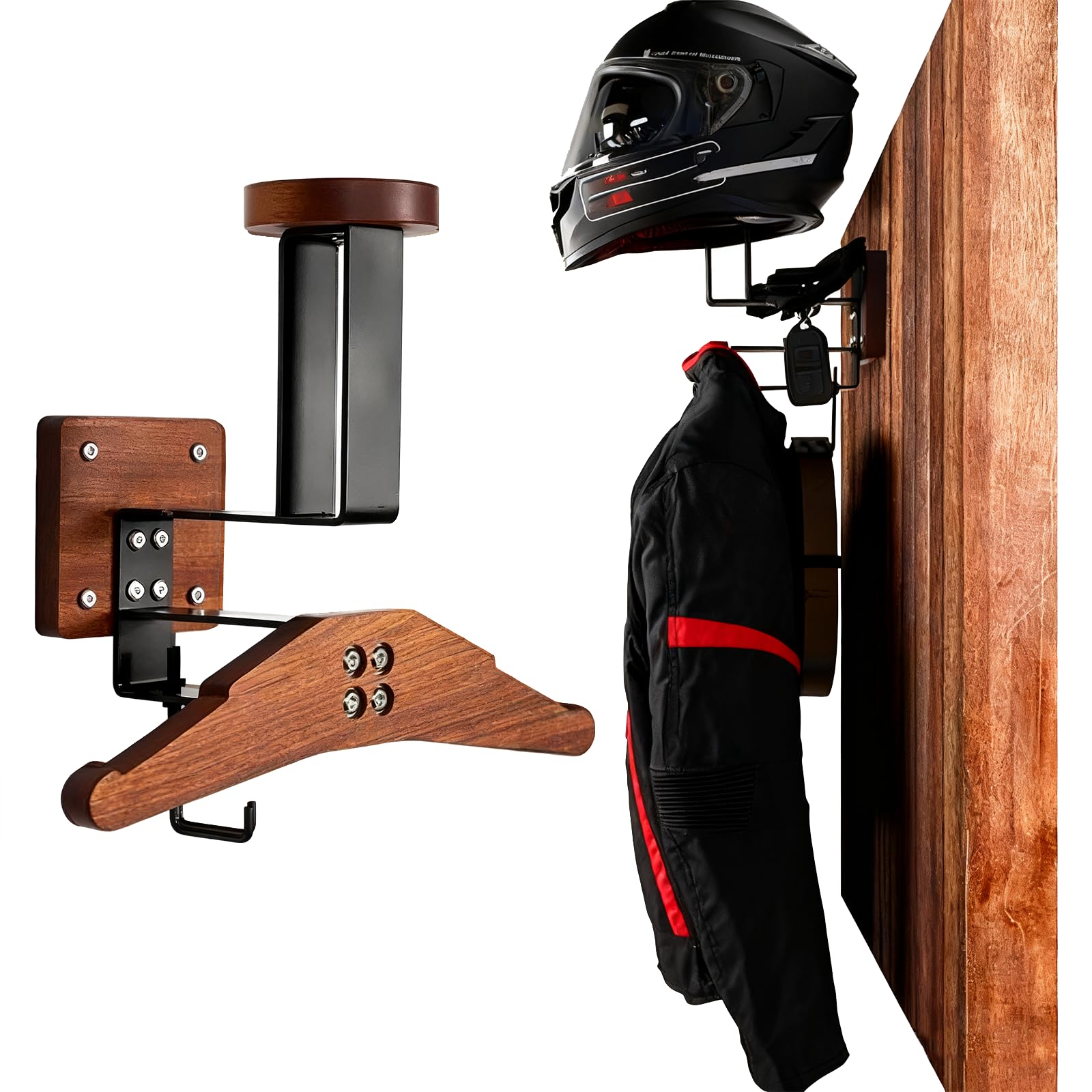 Porta Casco Moto da Parete, Struttura di Ancoraggio a Parete per Motociclette Calcio Sci e Tattico Moto Accessori Utili con Appendiabiti e Ganci