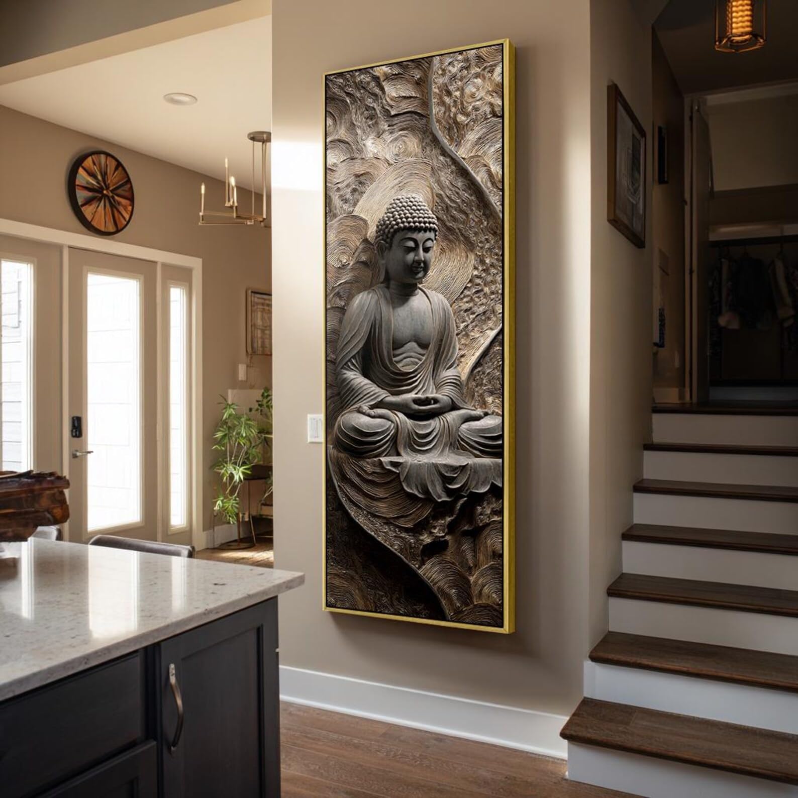 XINBAO Cuadro de Buda en lienzo para pared - Láminas zen verticales - Decoración alta y estrecha para meditación - Pósteres largos - Pintura vertical (20x60cm/Marco interior)
