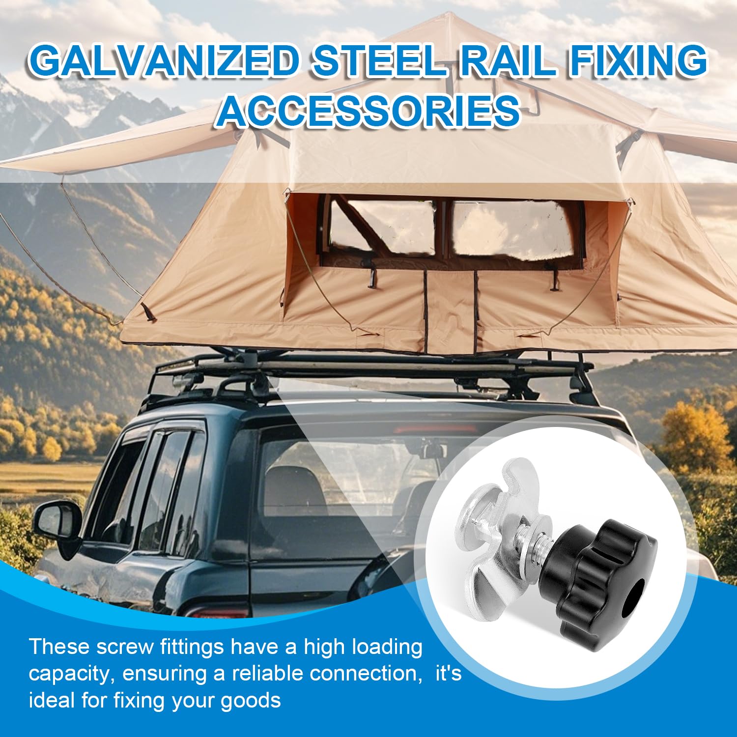 Schroeffiting airlinerails, 12 stuks, M8 x 60 airlinerails, verzinkt sjorrails, accessoires, 500 daN, enkel eindbeslag met stergreepschroef voor airline-rails (zwart Schroeffiting airlinerails, 12 stuks, M8 x 60 airlinerails, verzinkt sjorrails, accessoires, 500 daN, enkel eindbeslag met stergreepschroef voor airline-rails (zwart