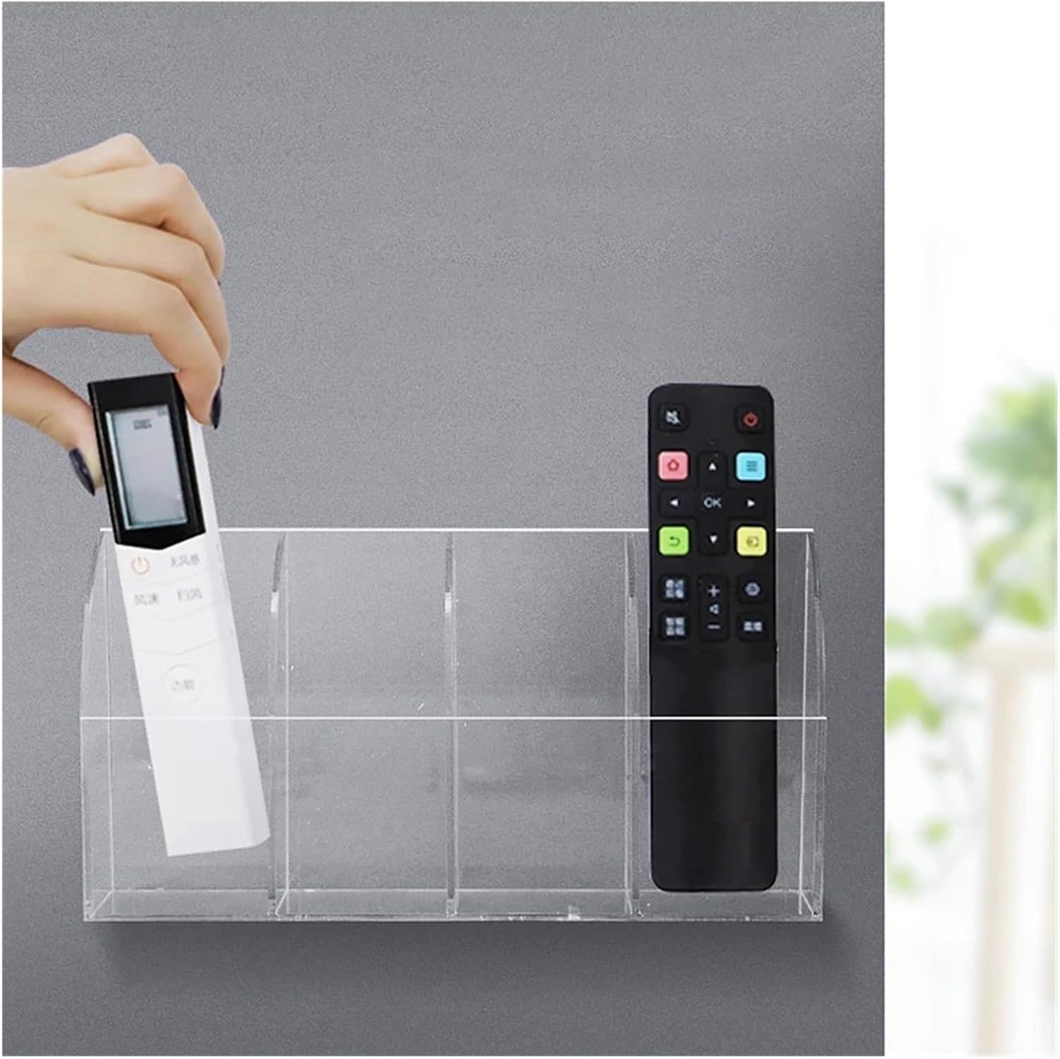 4Pcs Simple and Generous Acrylic TV Remote Control Holder 1/4 Case Wall Mount Storage Box for Mobile Phone(Four grids)