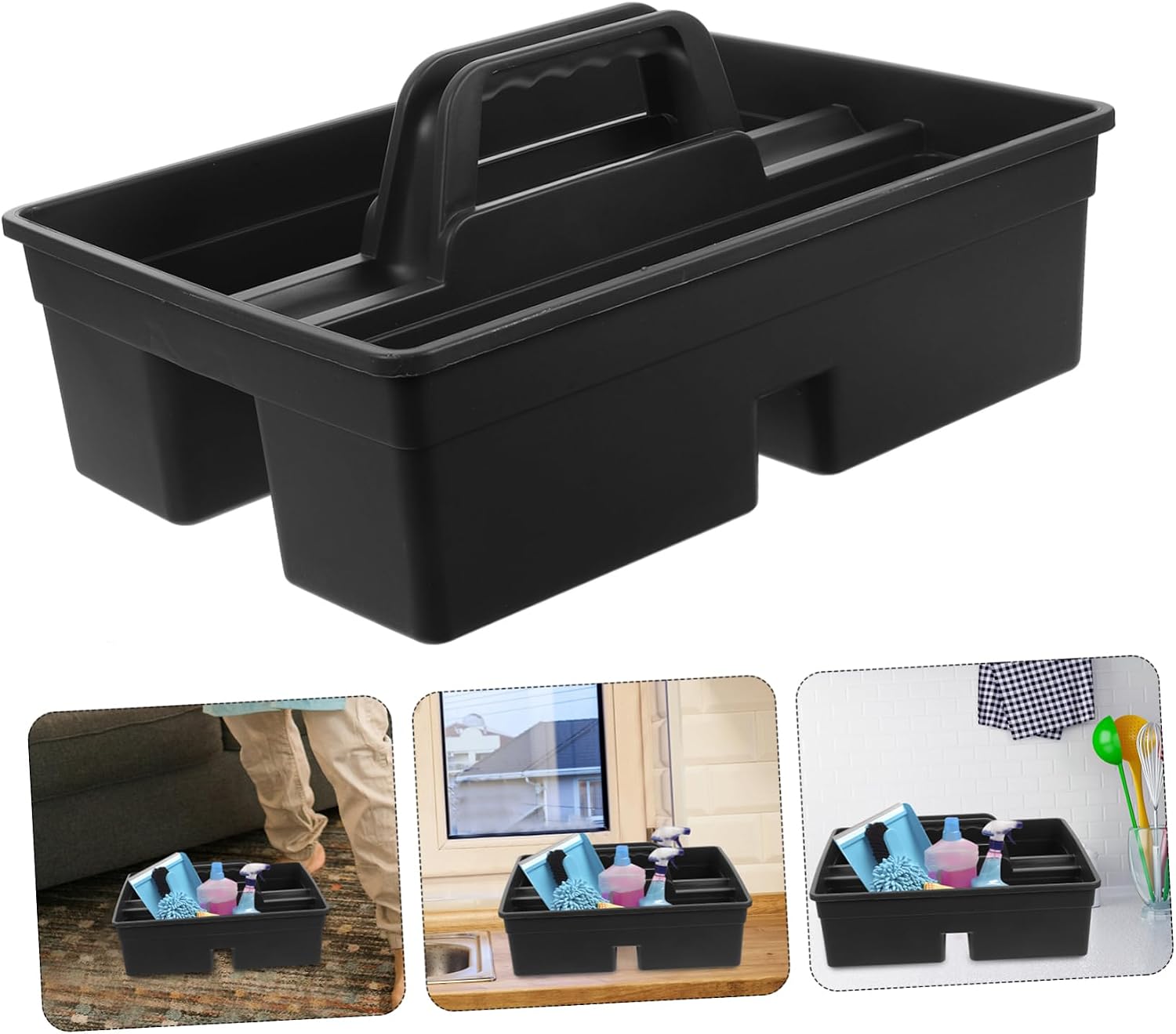 PRETYZOOM 1pc Compartment Plastic Cleaning Tool Basket Versatile Organizer for Household Cleaning Supplies Lightweight Carrier for and Storage for Home and Office Use