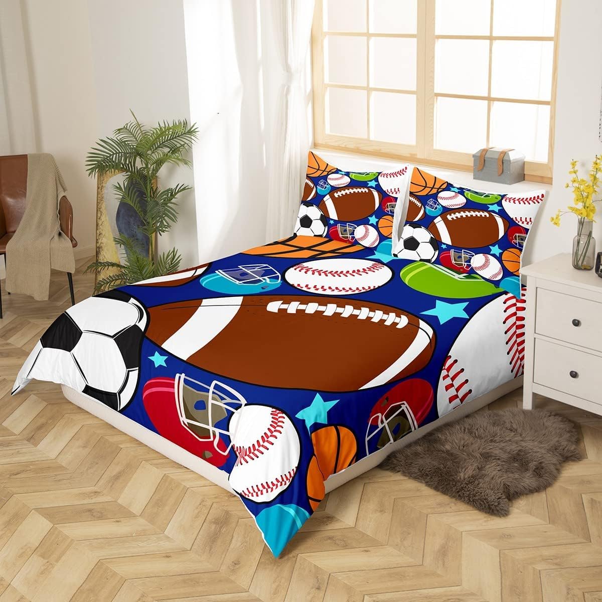 Loussiesd Kids Sports Duvet Cover Football Basketball Tennis Bed Cover Boys Teens Sports Bedding Set including 1 Pillowcase Single - Image 4