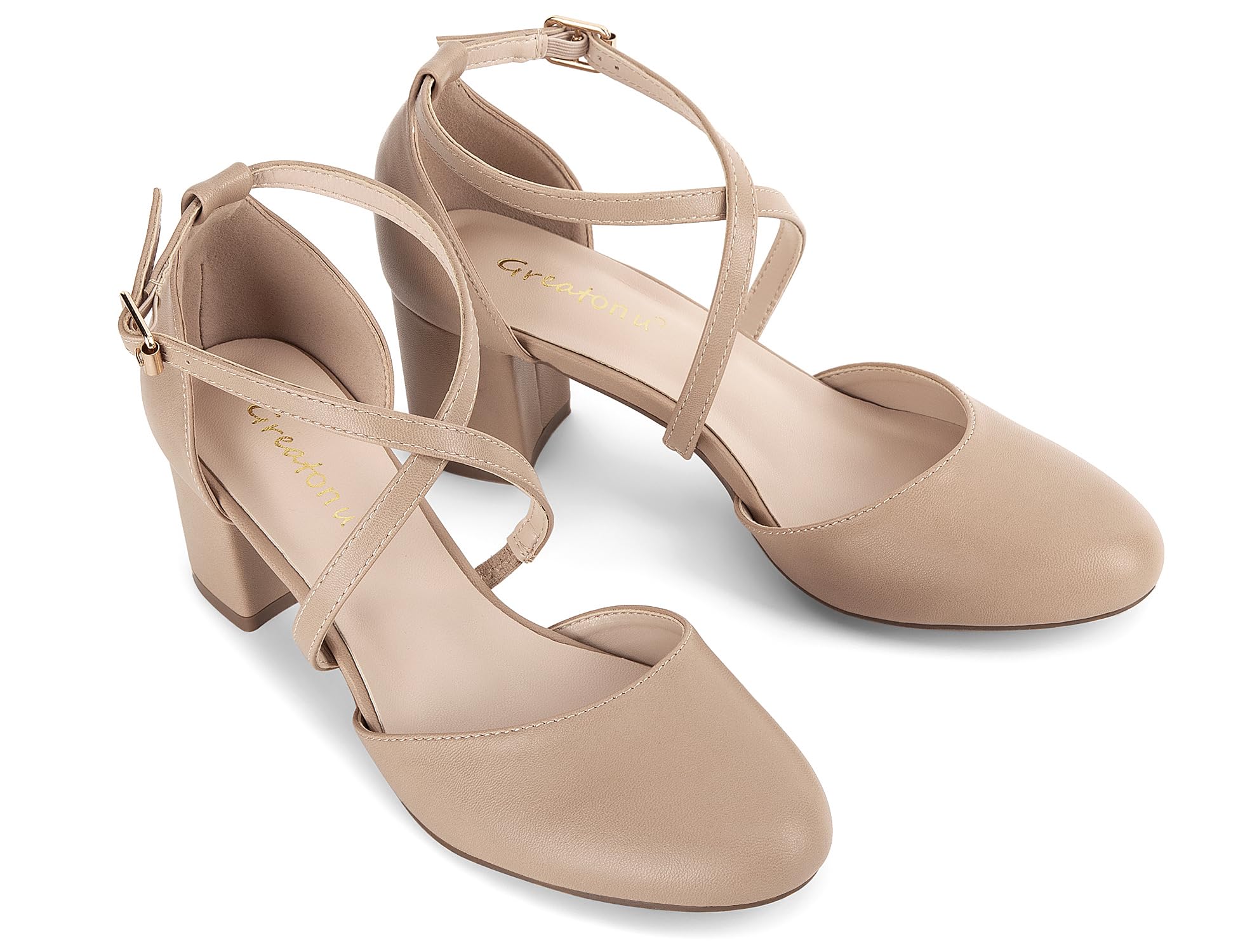 Greatonu Scarpe col Tacco Donna Eleganti Decollete a Cinturini Incrociati Punta Chiusa Sandali con Tacco da Sposa Decolte Tacco Medio Largo