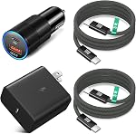 45W Chargeur Super Fast Type C pour Samsung Galaxy S26 Ultra, USB et USB C Chargeur de voiture avec 2X 6ft Corde de charge rapide tressée pour Galaxy S25 Ultra S24 S23 S22 Tabulaire S10 S11 - noir