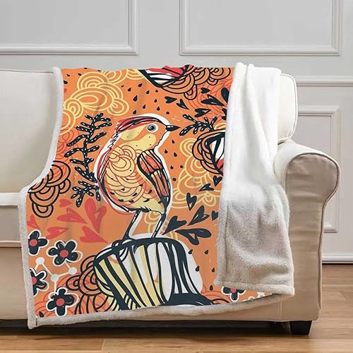 Orange Birds Cobijas Calientes para Invierno - Manta térmica suave y acogedora para camping, viajes, picnic, tamaño pequeño, 31.5 x 47 pulgadas