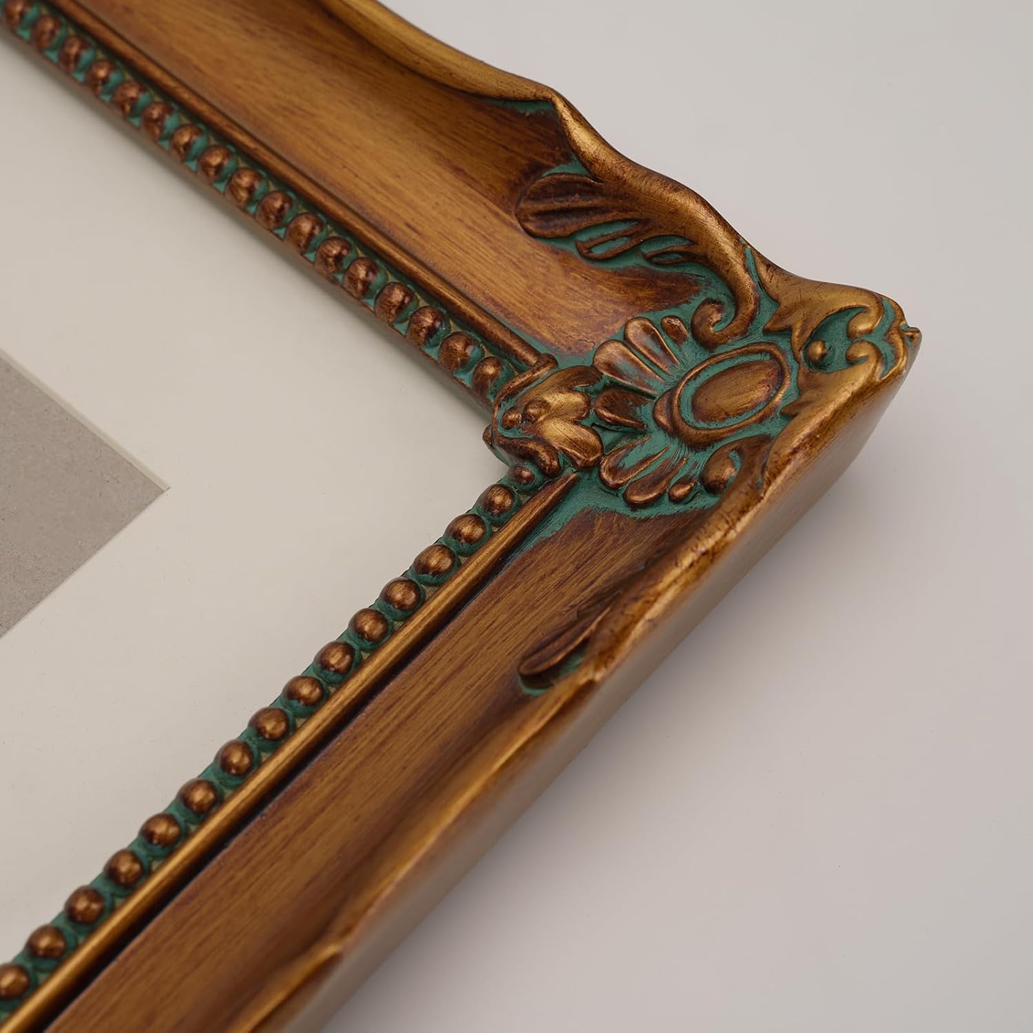 8x10 Antique Gold Ornate Hand Crafted Resin Picture Frame with Mat Display 5x7, Tempered Glass and Velvet Backing, Decorative Scallop Edge Design for Home Decor, Photo Gallery, Art, More