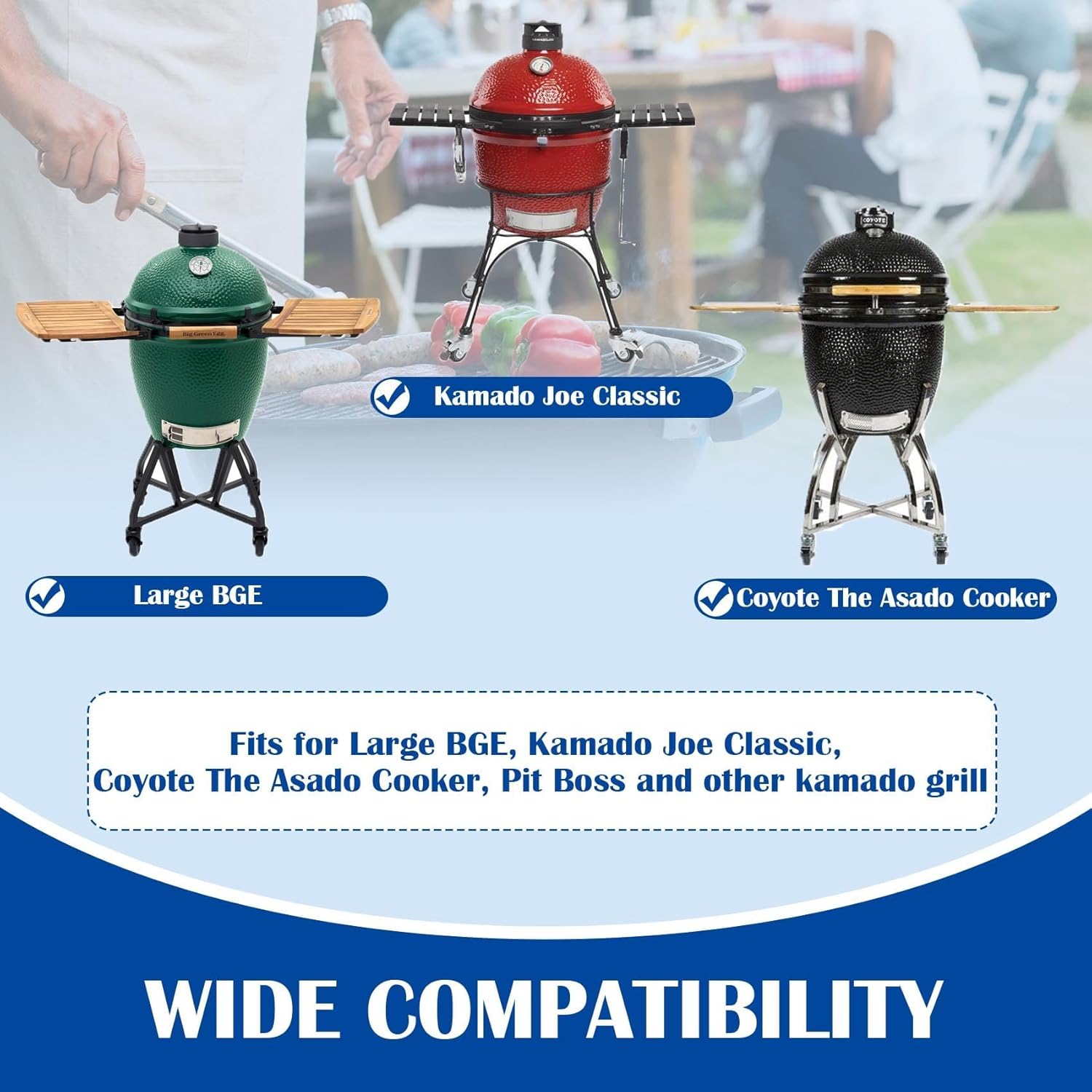 SafBbcue Upgraded Grill Grate for Kamado Joe Classic & Other Kamado Grill, 18 Inch Cooking System Kit for Large Big Green Egg BGE Charcoal Grill, Flexible Grill Grate Base Set with Heat Deflector