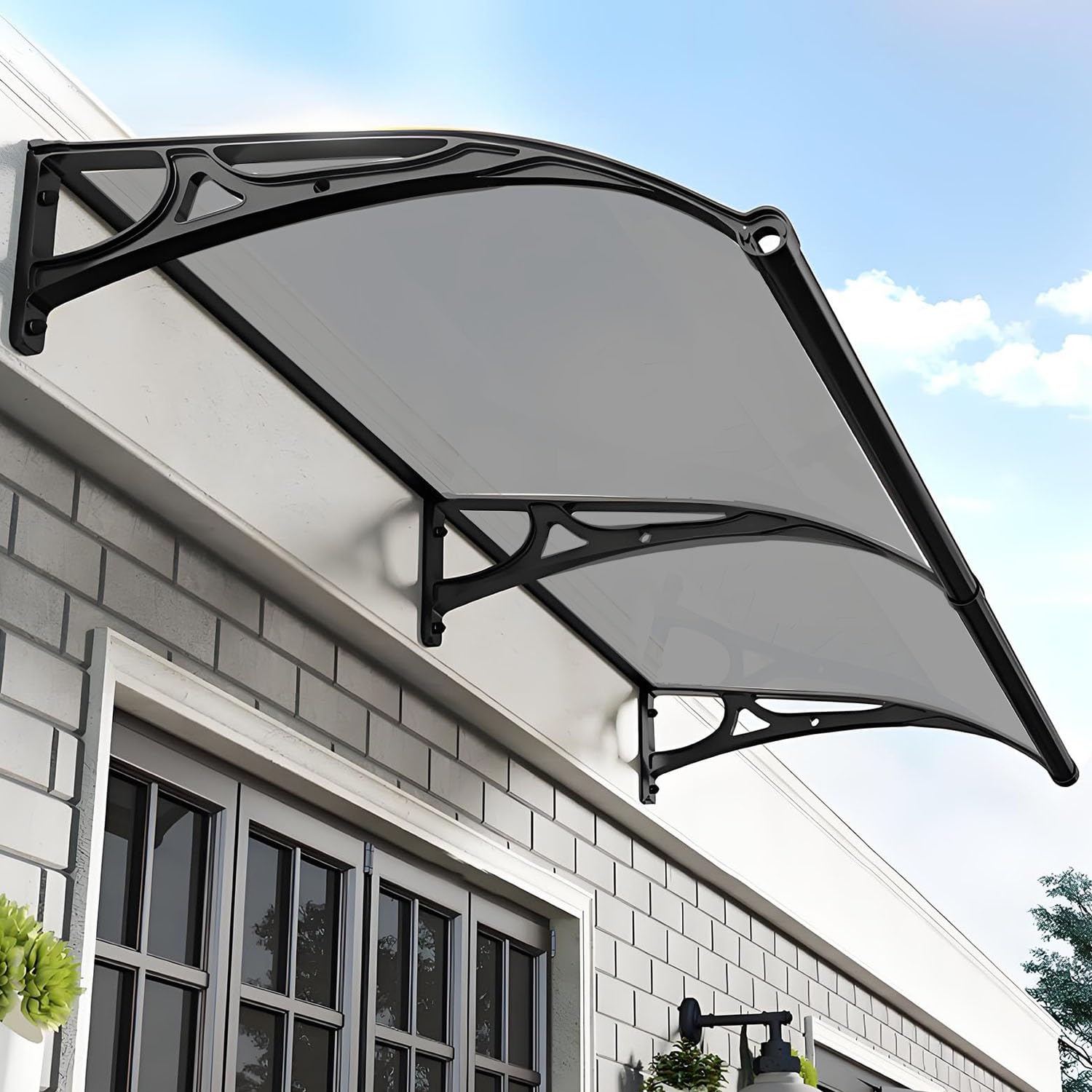 Auvent de porte résistant aux UV marquise polycarbonate gris foncé