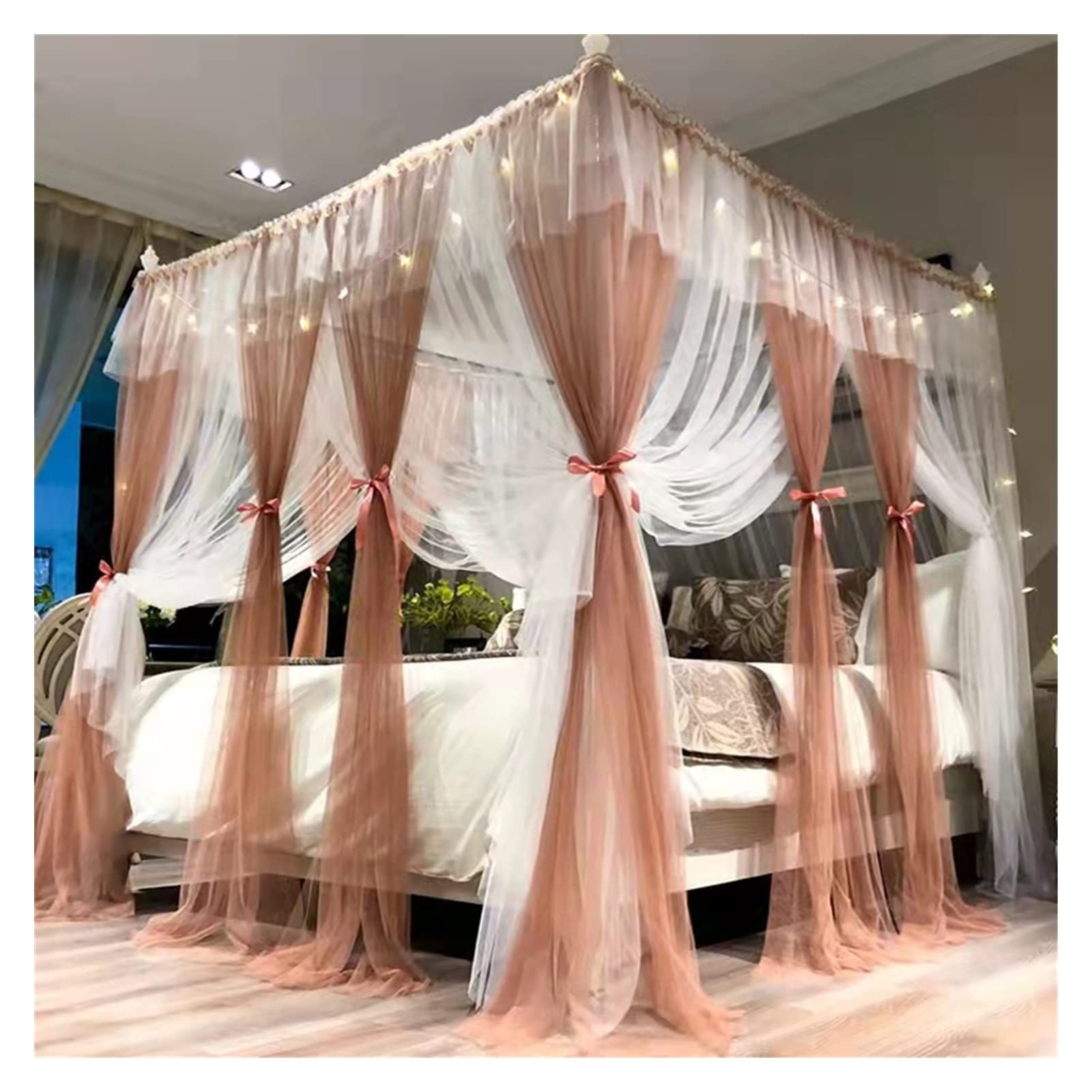 DXTFDHB European Mosquito Net Canopy Bed Mosquito Net With Frame Bed Netting Three-door for Single To King Size Beds Hammocks(Bean Paste,1.8 * 2.2m bed)