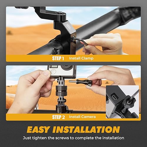 Miniatura 4 de kemimoto UTV ATV - Soporte de cámara compatible con Gopro Roll Bar Mount para jaula enrollable con soporte de 165-2 pulgadas aluminio y 360 para