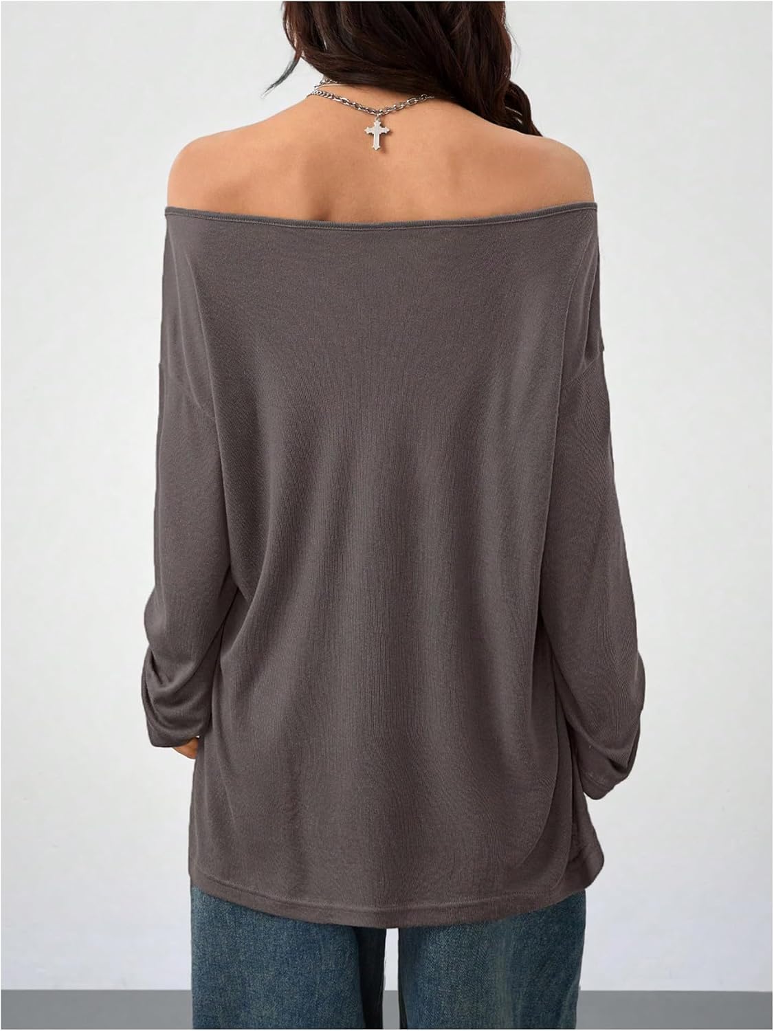 WDIRARA Women's Graphic Off The Shoulder Tops Grunge Goth Long Sleeve T Shirts Loose Tops Streetwear - Image 3