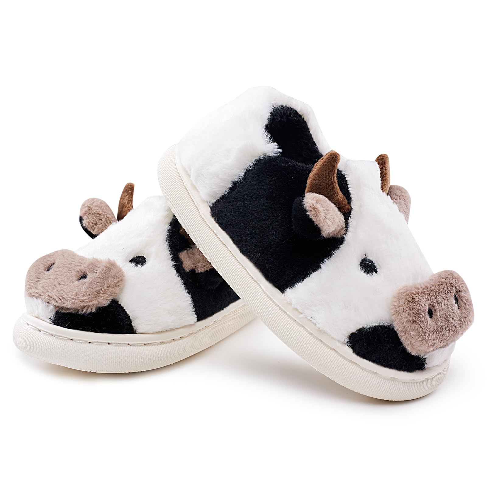 sharllen Fuzzy Cow Slippers for Kids Cute Fluffy Cow Toddler House Slippers Girls Boys Animal Cartoon House Shoes for Indoor Outdoor