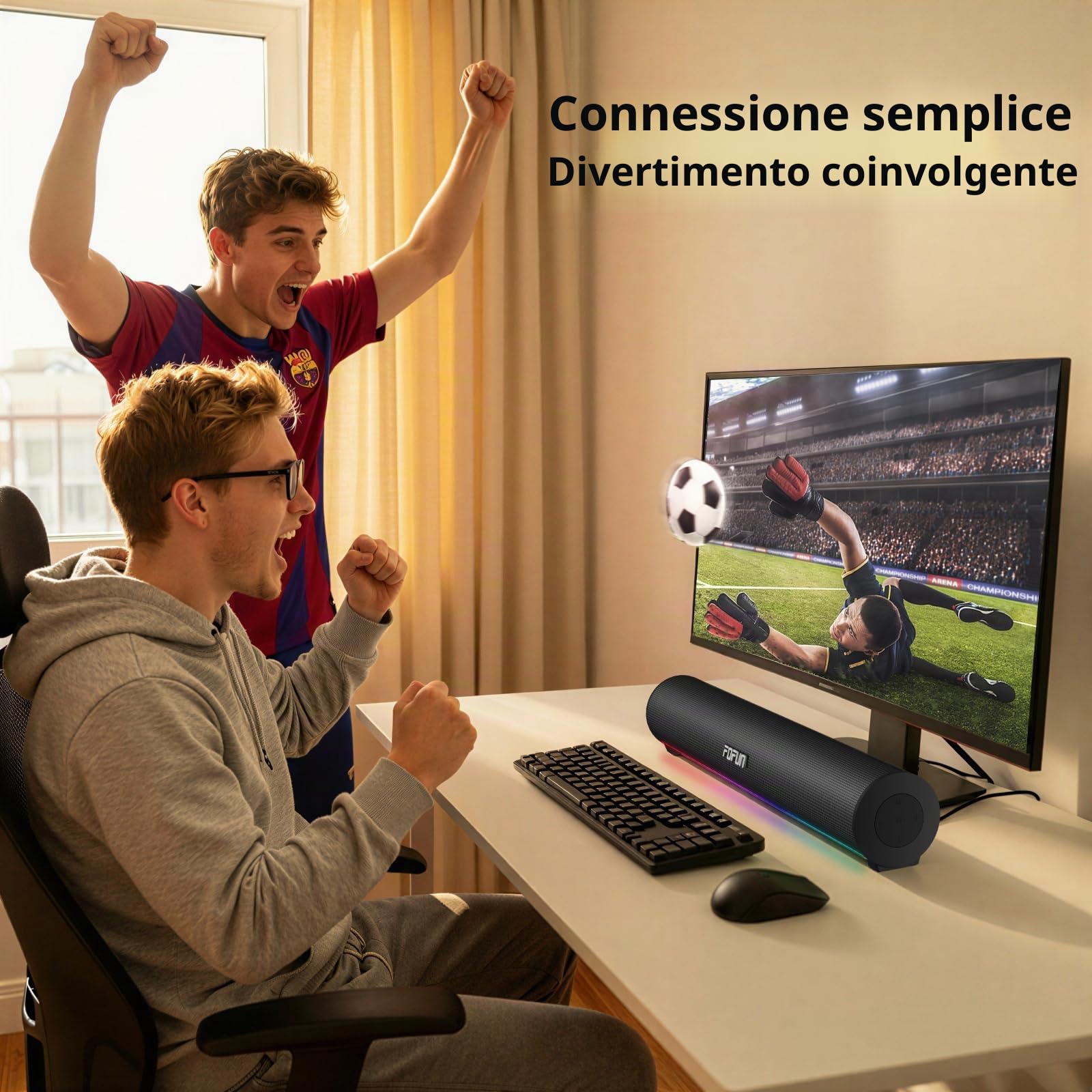 2 in 1 Gaming Soundbar con Microfono Staccabile,Casse per PC con Alimentazione USB, Bluetooth 6.0, Illuminazione LED RGB, 3 EQ Audio per PC Gaming,Laptop,TV,Smartphone