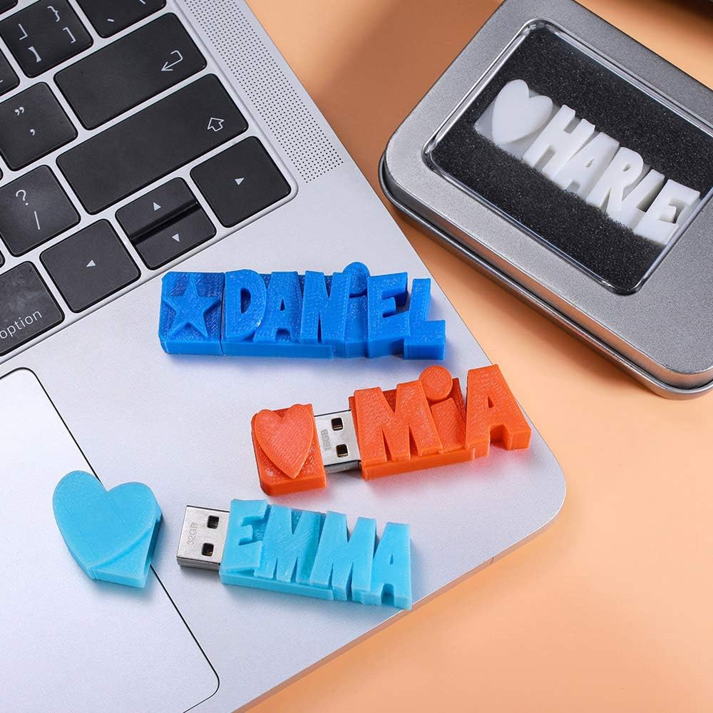 USB Flash Drive Personalized with 3D Print Name Words 16GB/32GB/64GB Customized Memory Stick