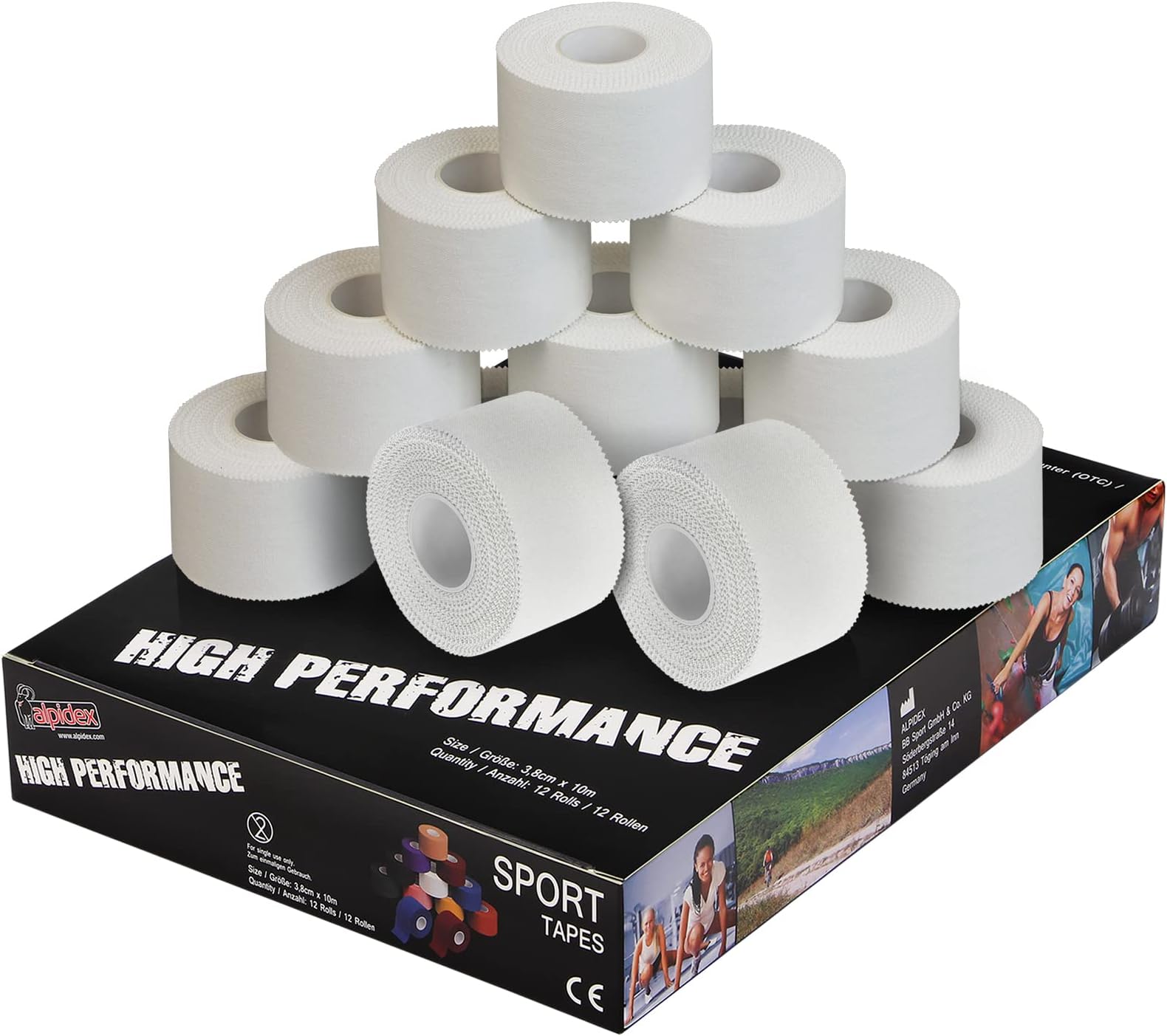 12 x Sports Tape 10 m x 3.8 cm Many Colours Zinc Oxide Finger Tape Tearable Skinfriendly Handball Football Volleyball Rugby