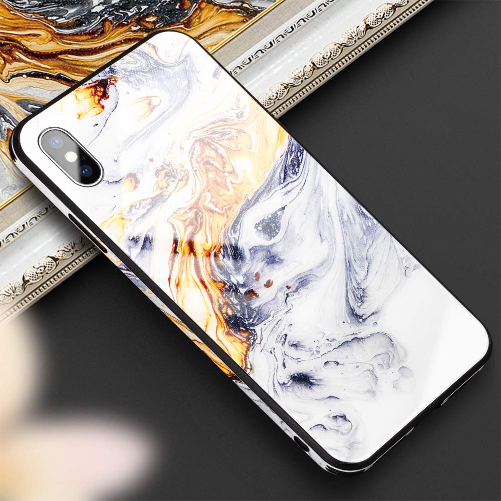 NALIA Custodia Rigida compatibile con iPhone X/XS, Marmo Disegno Cover in 9H Vetro Temperato & Silicone Bumper, Protettiva Hard-Case Resistente Copertura Antiurto Sottile, Colore:Pink Blu