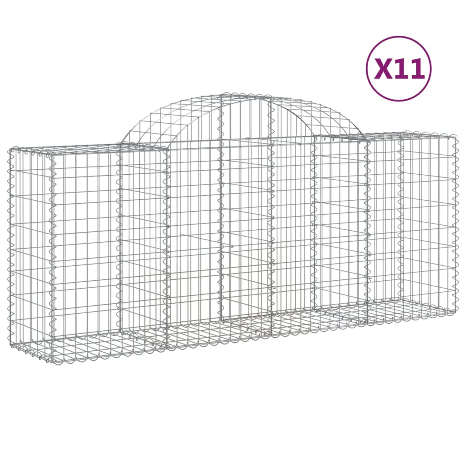 Homgoday Gewölbte Gabionenkörbe 11 Stück 200x50x80/100cm Verzinktes Eisen Gabion Korb Käfig Gitter Draht Steinkorb Outdoor Spirale Stützmauer Garten Pflanzgefäß 3448