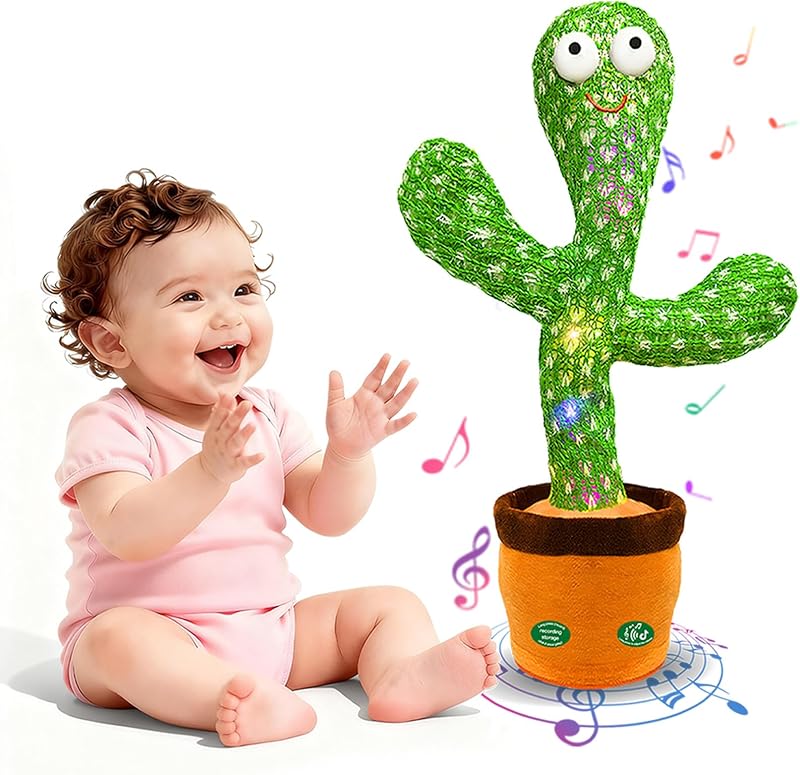 Hunfur Interactive Dancing Talking Cactus Toy, Repeat What You Say | Singing Recording with LED Lights, Sensory Development & Motor Skill Building, Birthday Gift for Boy Girl