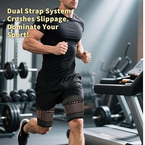 Miniatura 5 de Mangas de compresión para isquiotibiales con correas ajustables, soporte de manga de muslo con infusión de cobre para correr, recuperación y