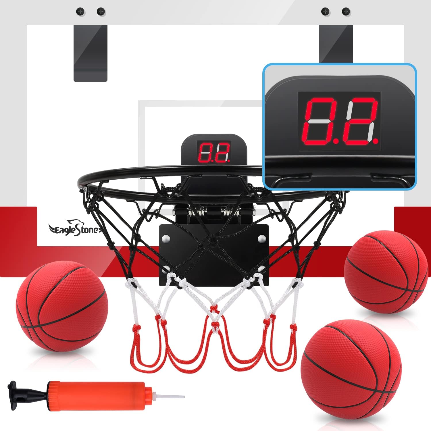 EagleStone Indoor Mini Basketball Hoop Set for Kids with Electronic