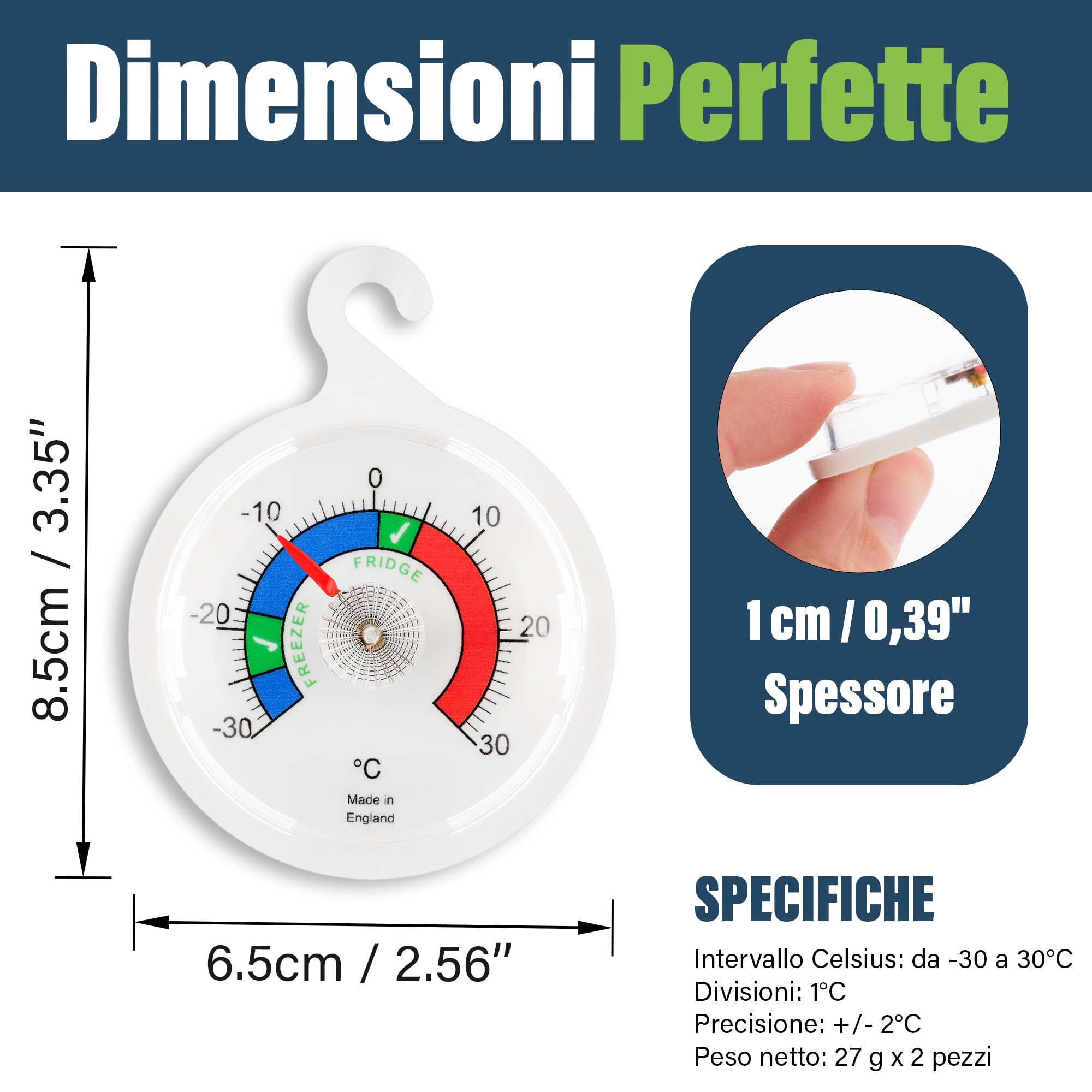 Confezione Da 3 Termometri Per Frigorifero E Congelatore - Plastica E Acciaio Inox - Da -40° A +80°F / -40° A +27°C - 2