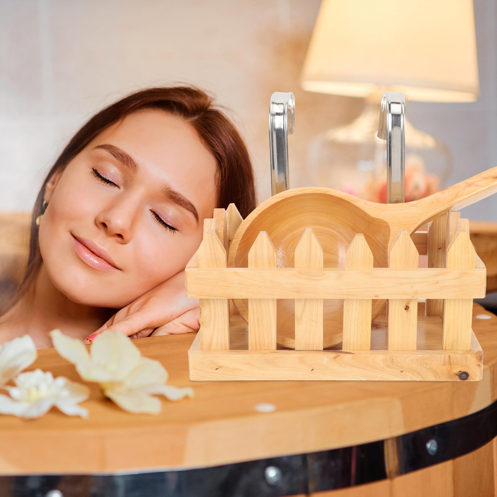 Cestino Porta Mestoli D'acqua e Portaoggetti da Appendere Bagno in Legno Resistente, Cestino Sospeso Multiuso per Organizzazione Sapone e Detergenti, Accessori Bagno per Doccia