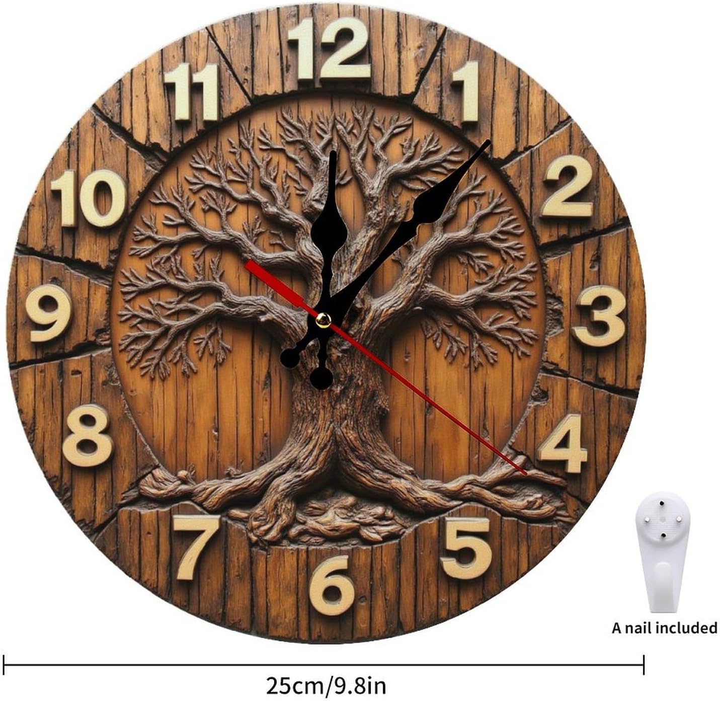 Rustic Tree of Life 2D Round Wooden Silent Wall Clock 10in image 2