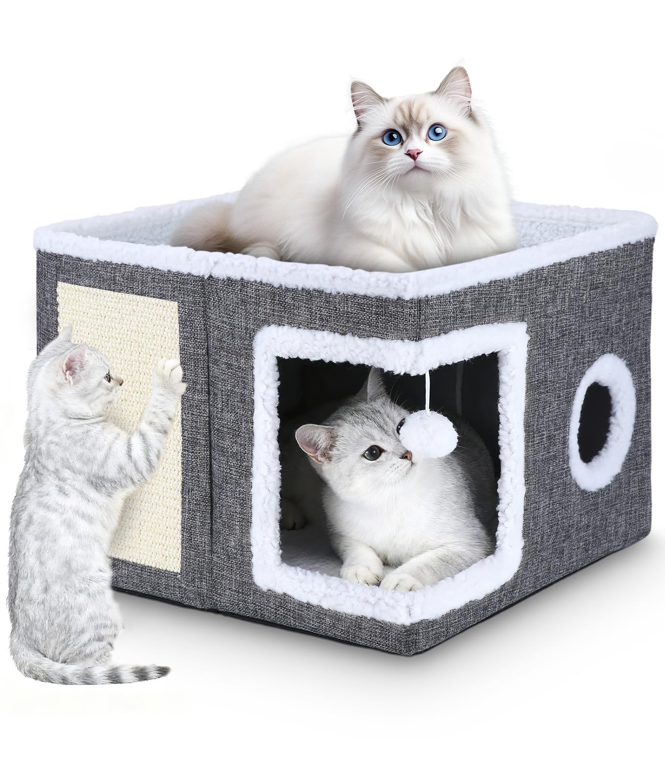 Cuccia per gatti per interni, pieghevole, cuccia per gatti, lavabile, con una palla giocattolo appesa, un tagliere per gatti, adatto per animali domestici di piccole e medie dimensioni, 41 x 41 x 32