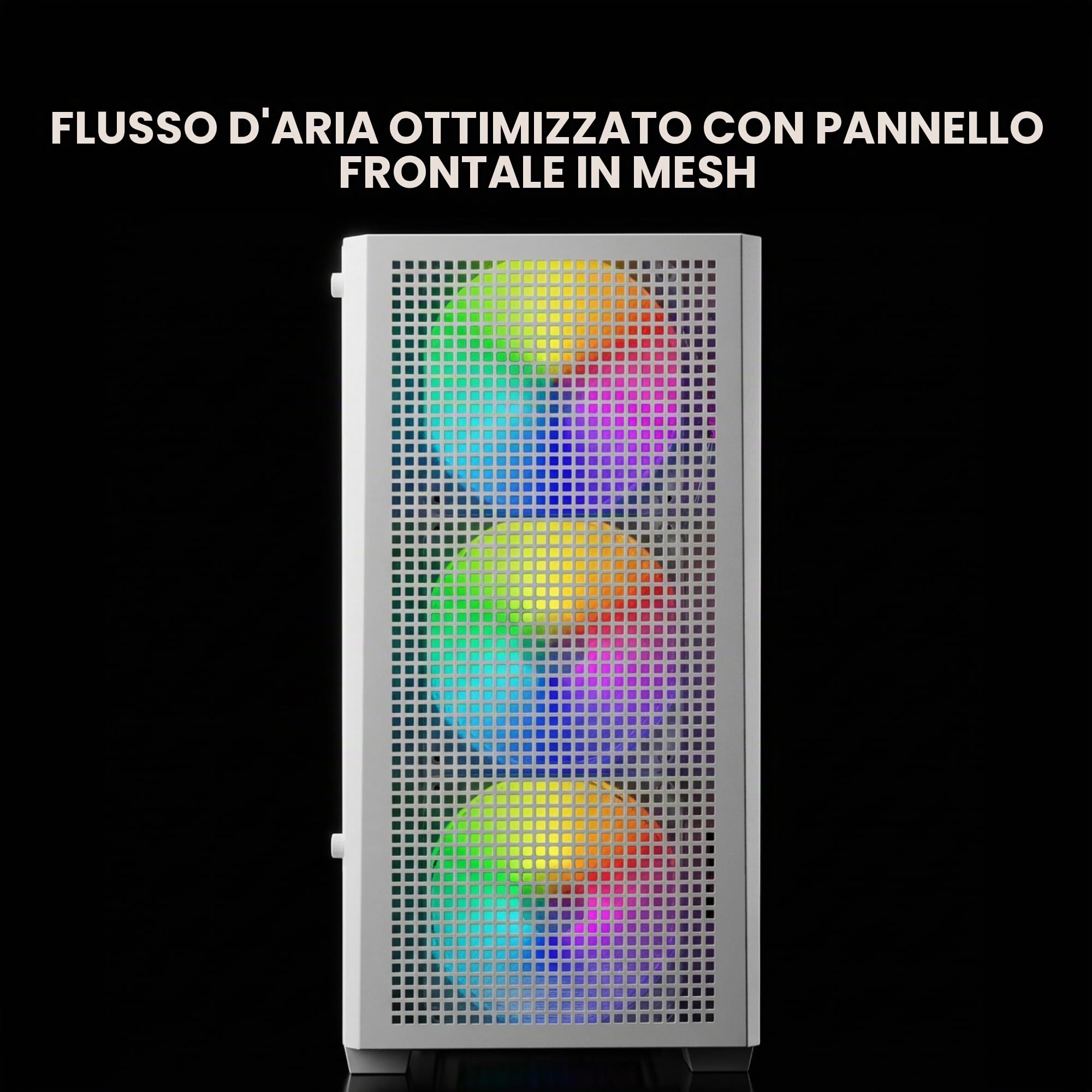 Mars Gaming MC-VECTOR, Case PC Gaming Micro-ATX e Mini-ITX, 4x Ventole ARGB FDB 120mm, Vetro Temperato, Frontale Mesh, Doppia Camera, Supporto Raffreddamento Liquido 120mm, USB-C, Bianco