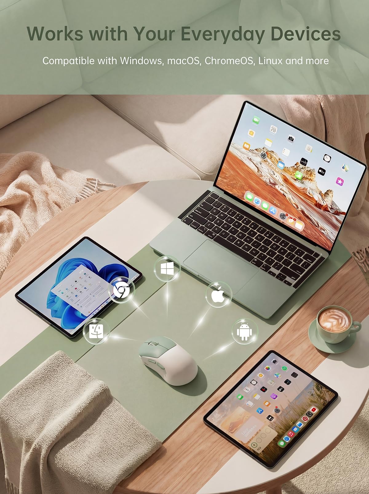 hunart H6 49 g mouse wireless, Bluetooth e mouse ricaricabile 2,4 GHz, leggero mouse ergonomico silenzioso con ricarica USB-C, mouse portatile da ufficio destro per laptop, PC, MacBook, tablet, verde