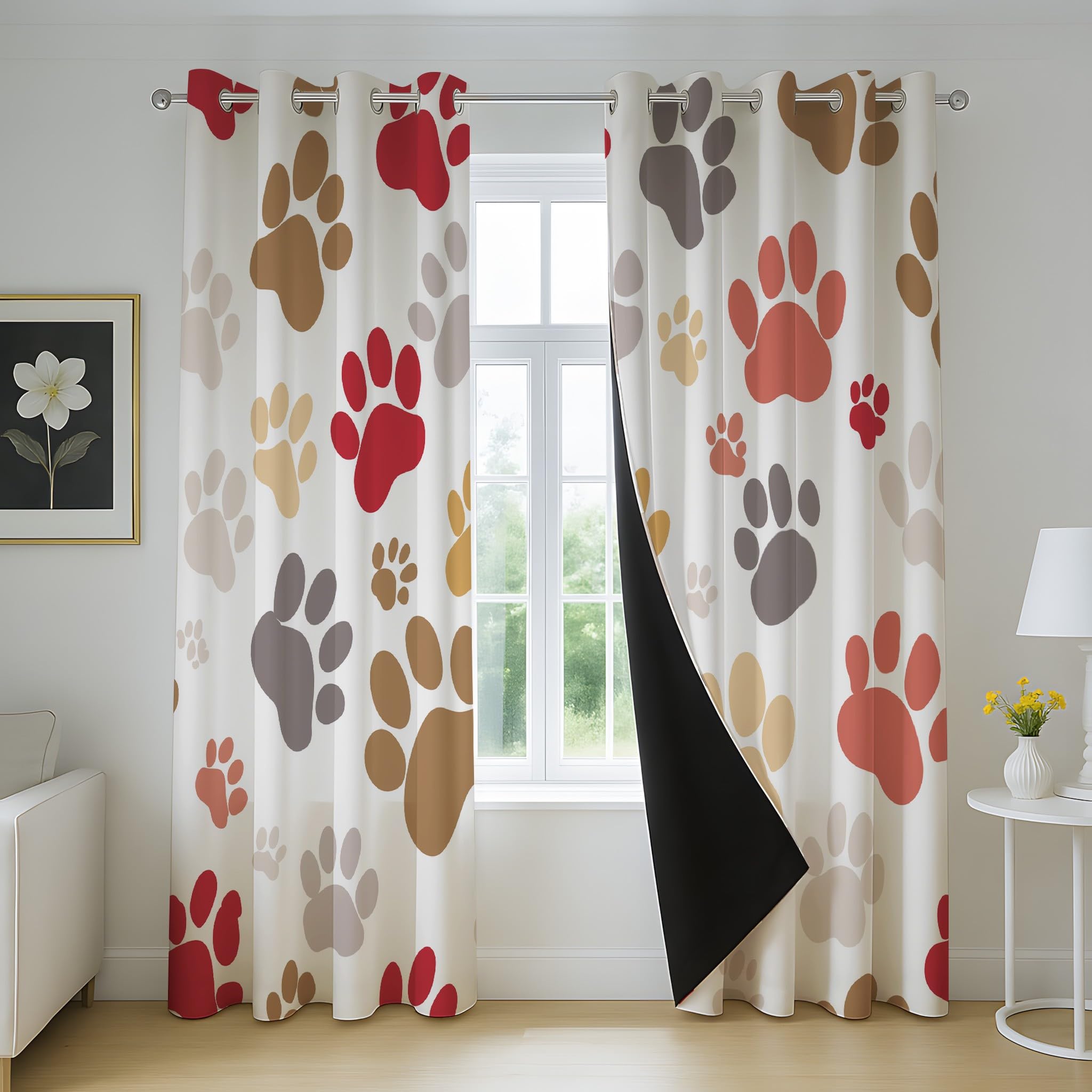 132An x 228Al CM Cortinas filtrantes de luz para Habitaciones Infantiles Simple Dibujos Animados Huellas Patrón Bolsillo para Barra Cortinas para Vivero Jardín de Infancia 2 Panel Blanco