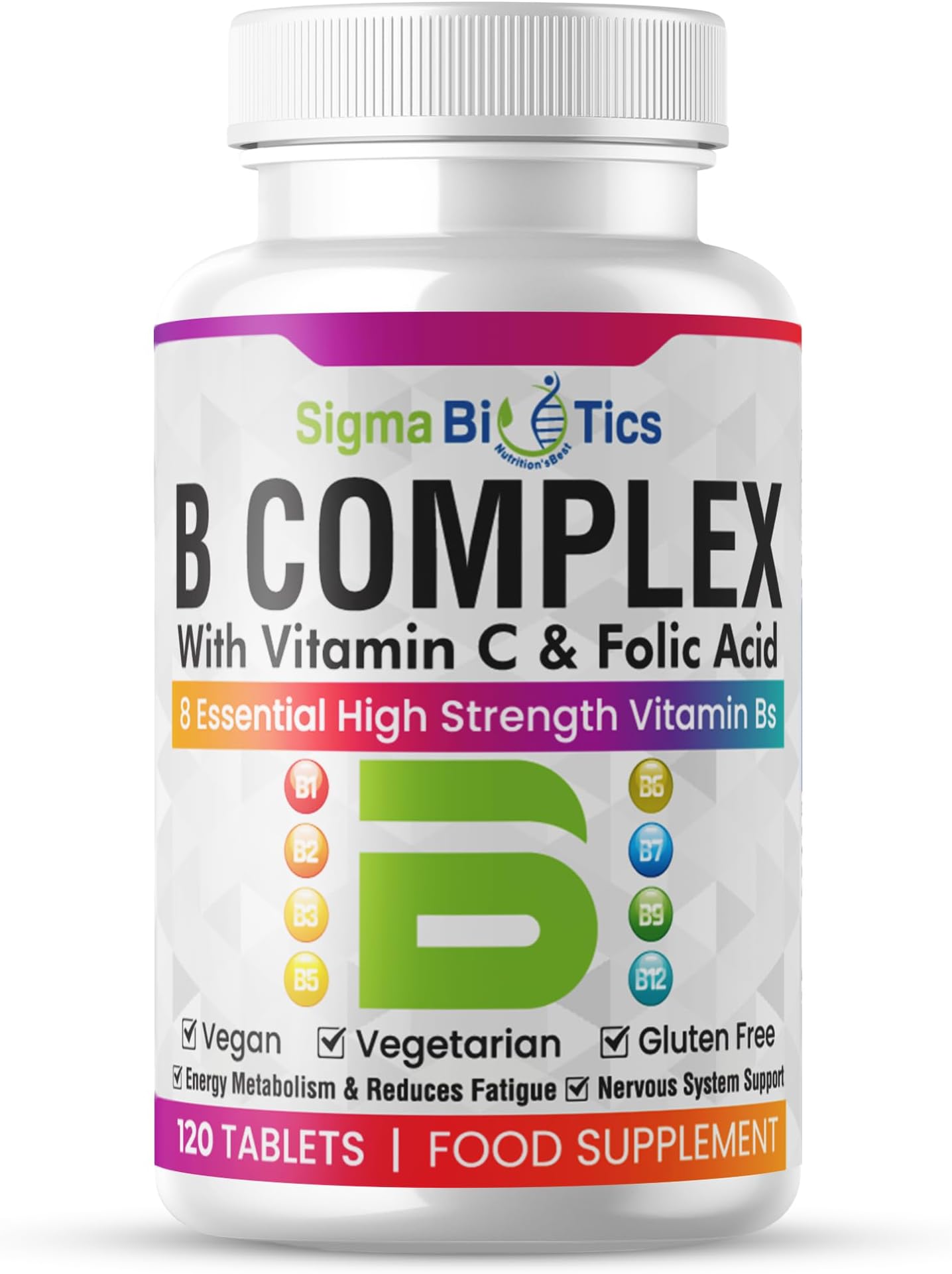 – Vitamin B Complex Tablets - 8 Essential B Vitamins & Vitamin C - Folic Acid, B1, B2, B3, B5, B6 and Vitamin B12 Supplement - Vegan & Gluten Free - 120 Tablets for 4 Months Supply