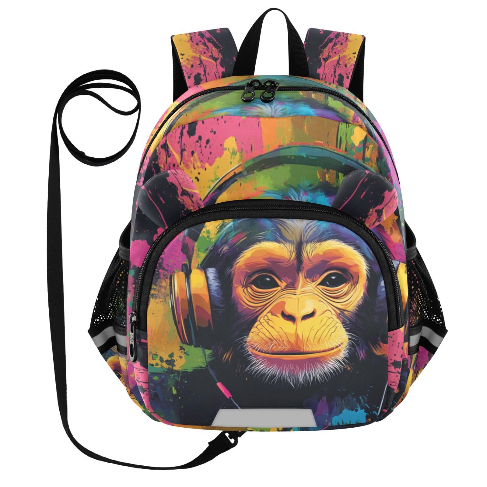 Colorful Headphone Gorilla Toddler Harness Backpack for Boys Girls 3-6 Years Kids Backpack with Anti Lost Safety Leash Child Leash Backpack for Walking Preschool Travel