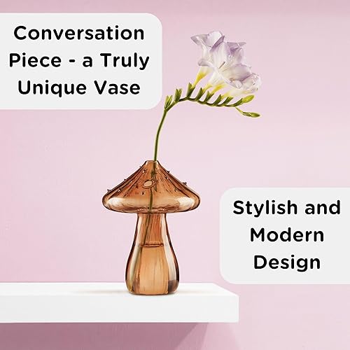 Miniatura 2 de Florero de hongos  Jarrones pequeños para decoración de mesa en naranja  Florero de brote para flores de un solo tallo  Lindo vidrio hidropónico