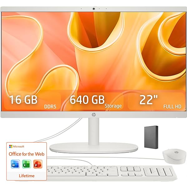 HP 22" FHD All-in-One Desktop Computer • 16GB DDR5 RAM • 512GB External and 128GB UFS Storage | The New Version for Everyday Efficency • Latest 13th Gen Intel Quad-Core • Office 365 for The Web