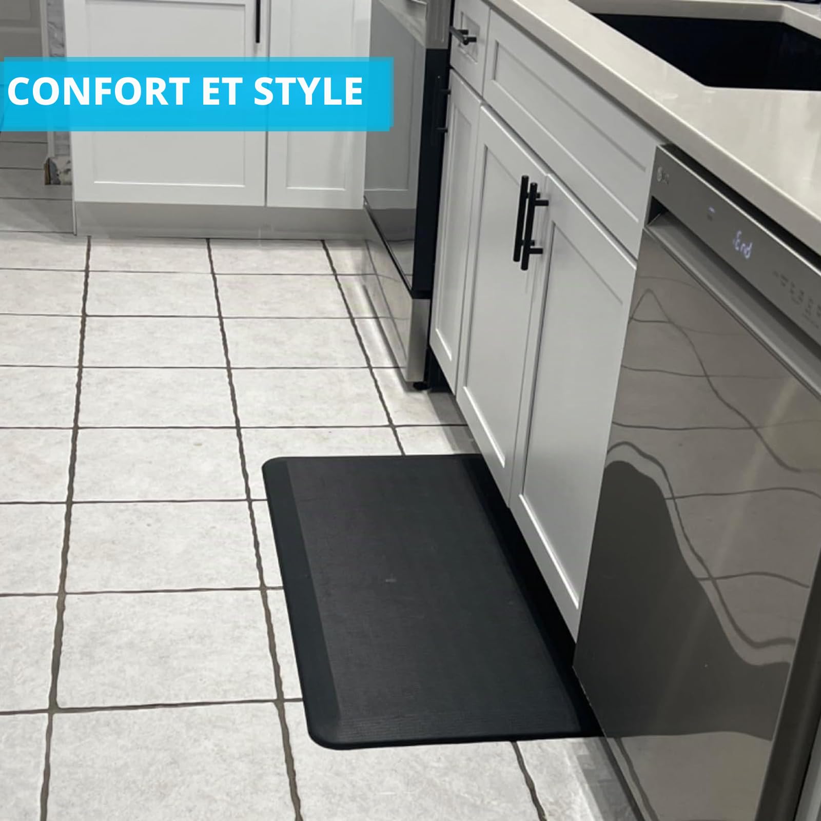 Tapis anti-fatigue WODSTA de 20 mm d'épaisseur, antidérapant, facile à nettoyer, aide à soulager la fatigue des jambes et les douleurs dorsales pour cuisine, bureau, buanderie, etc. (440 mm x 720 mm x