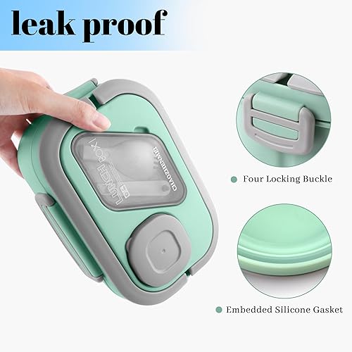 Miniatura 4 de Lonchera Bento para adultos, contenedor de ensalada grande de 43 onzas, bandeja estilo bento, recipiente de salsa de 3 onzas para aderezos y tenedor