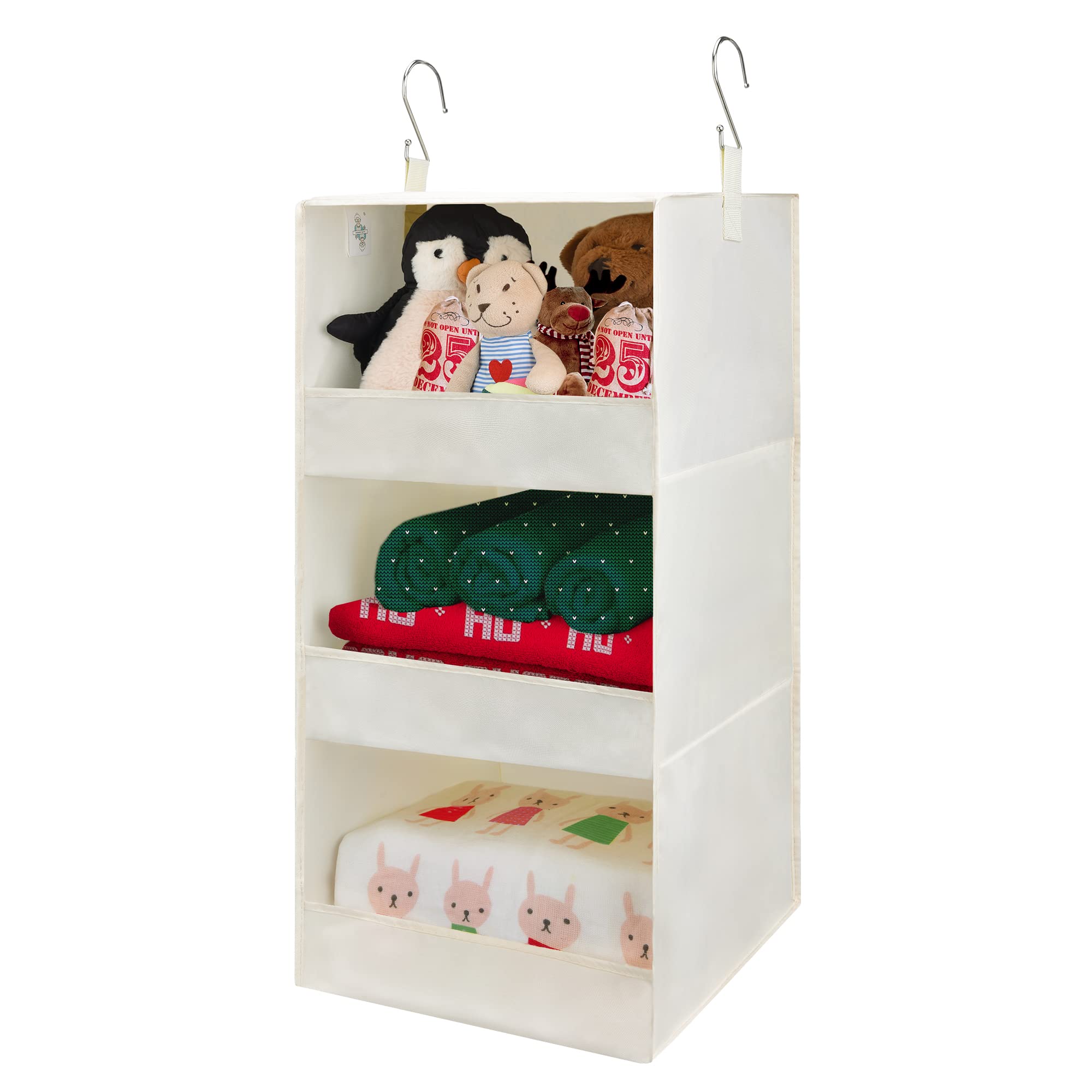 GRANNY SAYS 3-Shelf Hanging Closet Organizer, Pack of 1 Hanging Shelves, Wardrobe Hanging Organizer, Foldable Hanging Clothes Organizer for Closet, Hanging Shelf Closet Storage Organizer, Beige