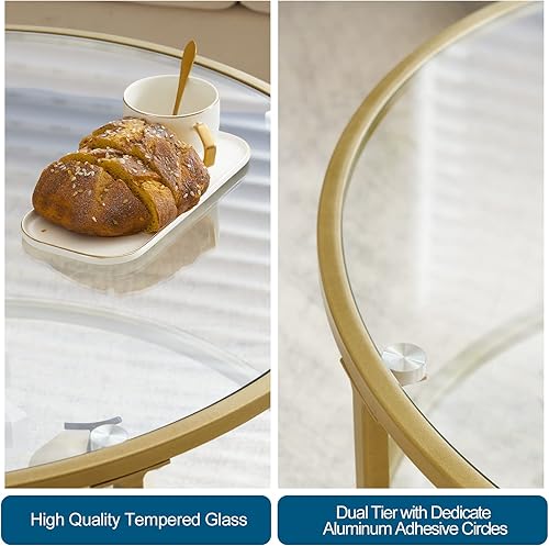 Miniatura 103 de VINGLI Mesa de centro de cristal, mesa de centro redonda de 30 pulgadas, mesas de centro negras para sala de estar, mesa auxiliar de vidrio Negro