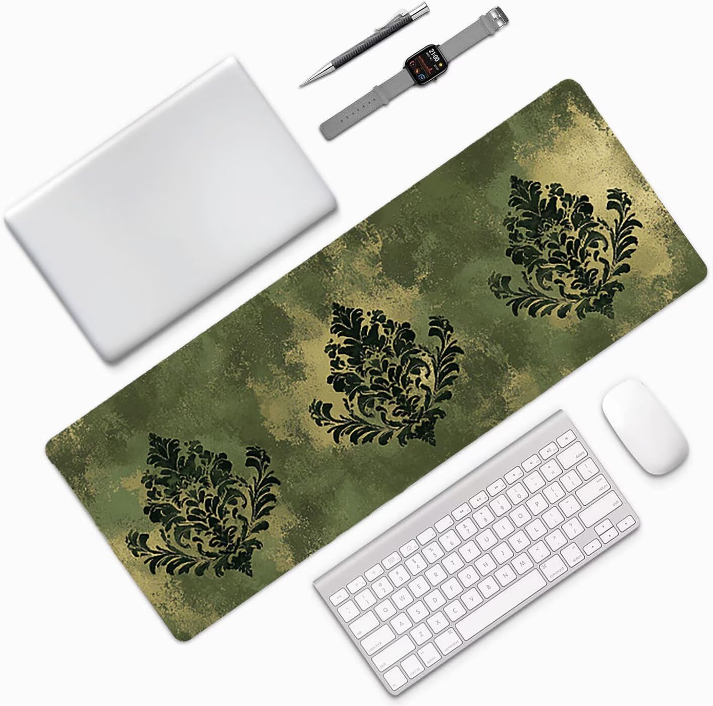 Lpfieonn Retro Schreibtischunterlage XXL, Grün Schreibtischunterlagen Großes, Gaming Mousepad XXL mit ernähter Rand und Rutschfeste Gummibasis, Desk Mat für PC/Laptop/Mausa 120x60cm PF-2320