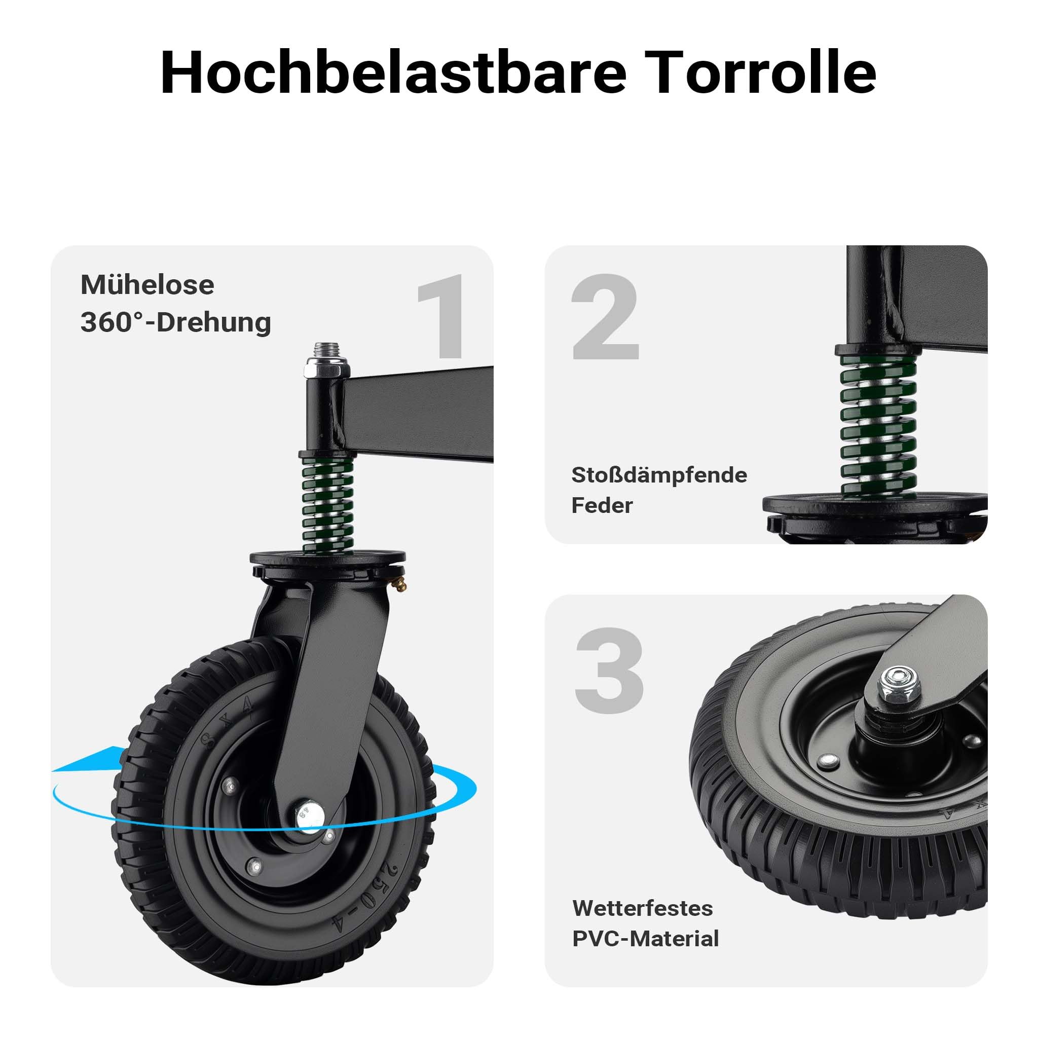Wiltec Torrolle bis 275 kg Traglast, Torlaufrolle mit 360° Gummirad, Schiebetorrolle aus pulverbeschichtetem Stahl, Lenkrolle für Schiebetor und Gartentor