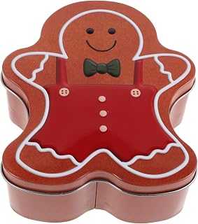 Yardwe Christmas Cookie Tin with Lid Gingerbread Man Design for Holiday Treats Ample Storage for Cookies and Chocolates Festive Food Storage Case for Party Favors and