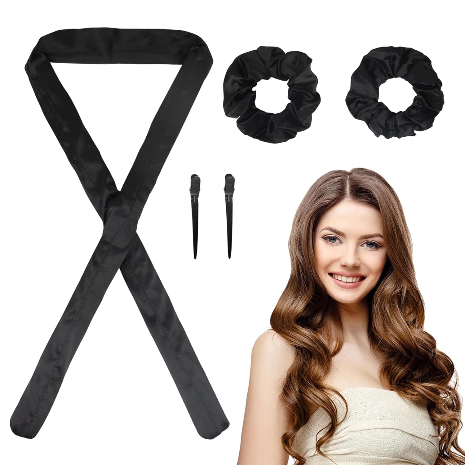 Heatless Hair Curler Soft Heatless Curling Rod Headband Beauty Sleeping Hair Curly Rollers Silk Ribbon Curls No Heat Curler Wave Overnight Hair Styling Tools Gift for Medium Long Hair Women (Black) : Beauty & Personal Care