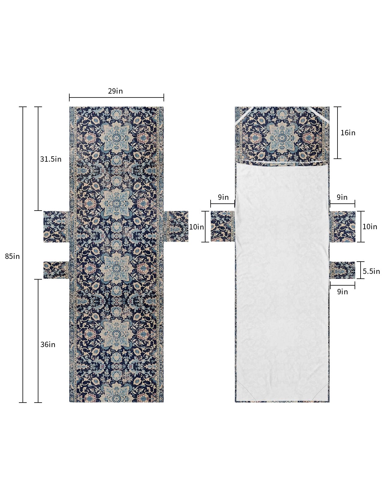 Blue Boho Beach Lounge Chair Towel Cover, Soft Chaise Lounge Towel with Side Pockets Patio Pool Chairs Cover for Beach/Pool Sunbathing 29x85 Modern Geometric Abstract Art Vintage